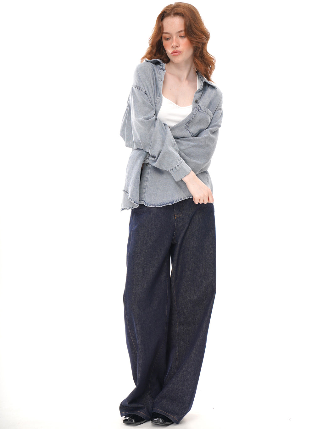 3 Colors Oversized Grey Button Down Shirt Jacket, Loose Long Sleeve Collared Shacket