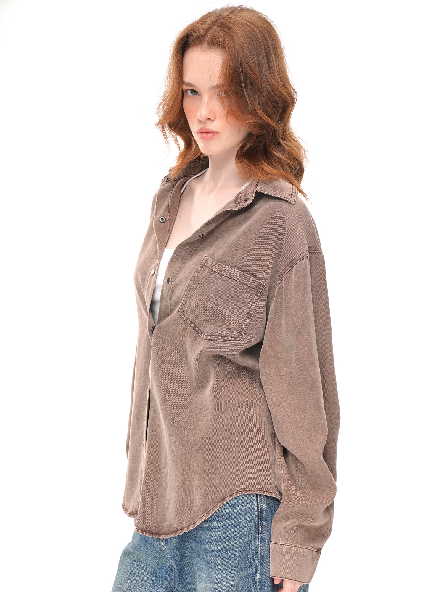 3 Colors Oversized Grey Button Down Shirt Jacket, Loose Long Sleeve Collared Shacket