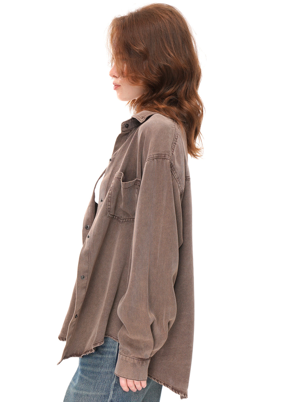 3 Colors Oversized Grey Button Down Shirt Jacket, Loose Long Sleeve Collared Shacket