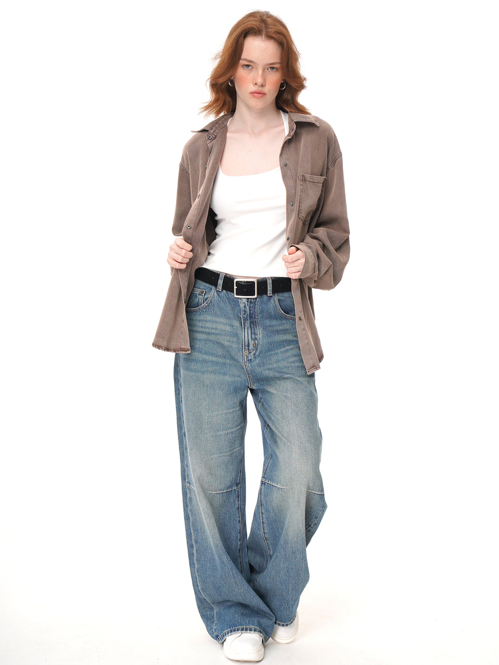 3 Colors Oversized Grey Button Down Shirt Jacket, Loose Long Sleeve Collared Shacket