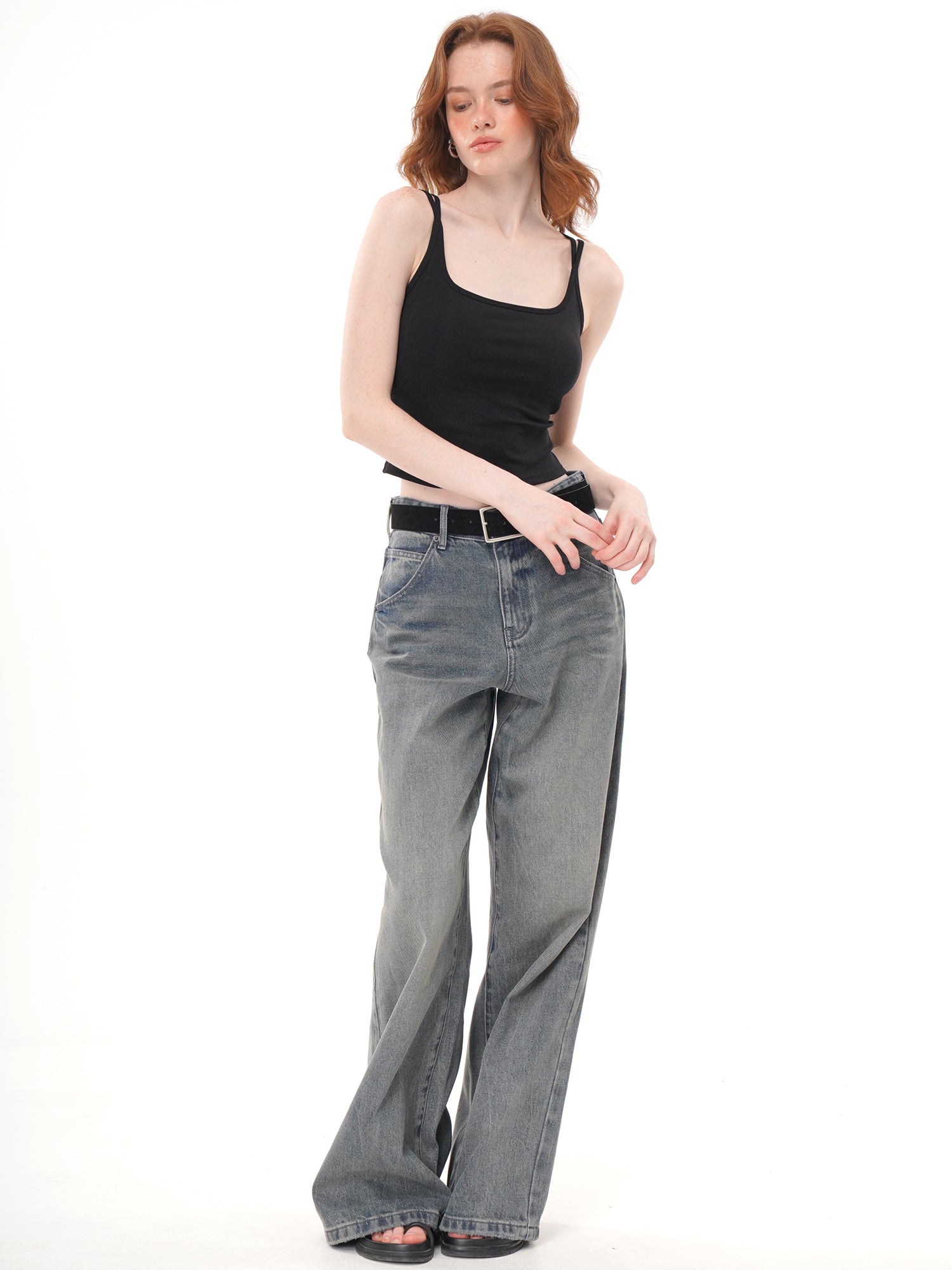 2 Colors Striped & Solid Black Square Neck Thin Strap Ruched Side Cropped Cami Top