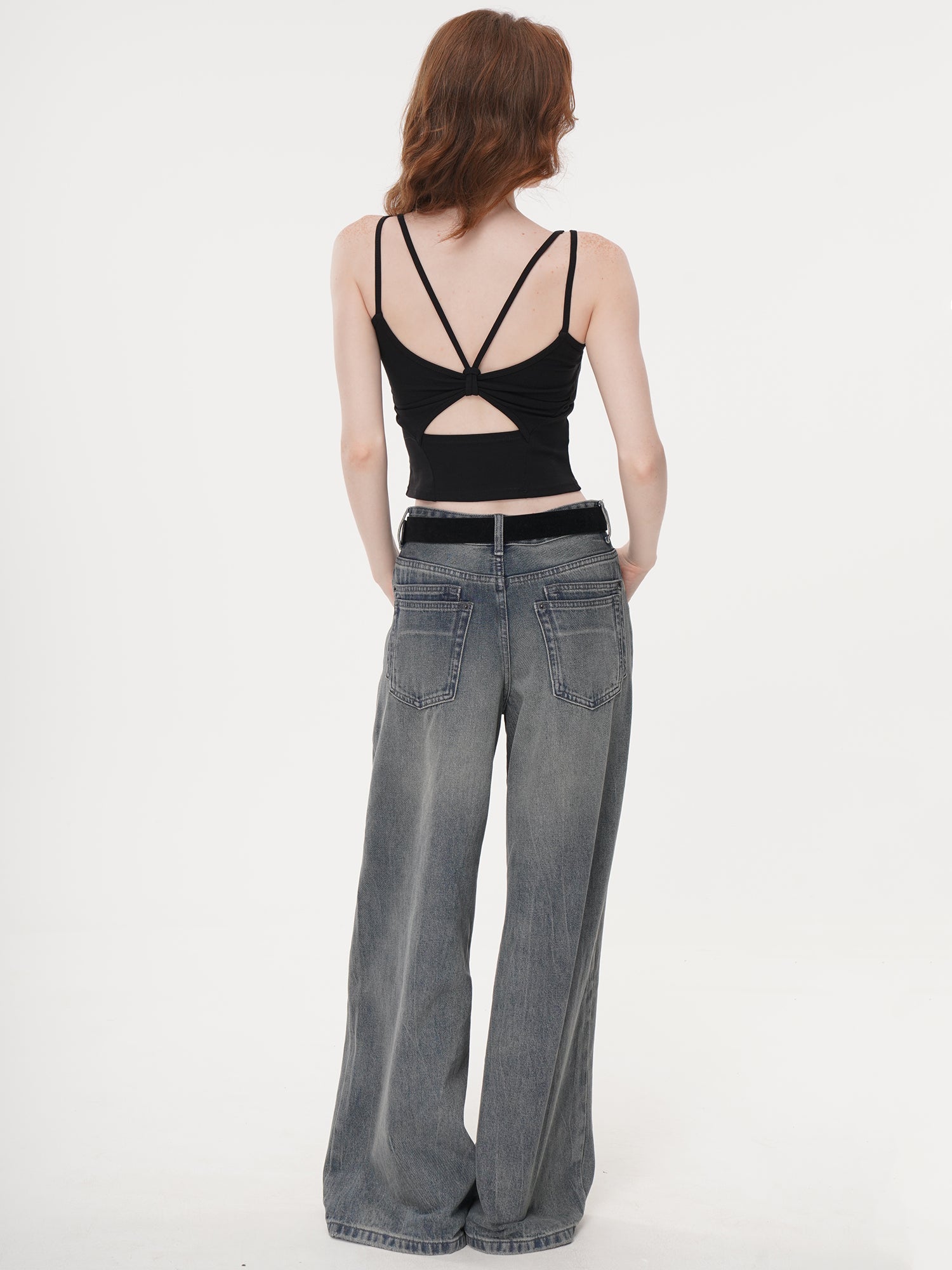 2 Colors Striped & Solid Black Square Neck Thin Strap Ruched Side Cropped Cami Top