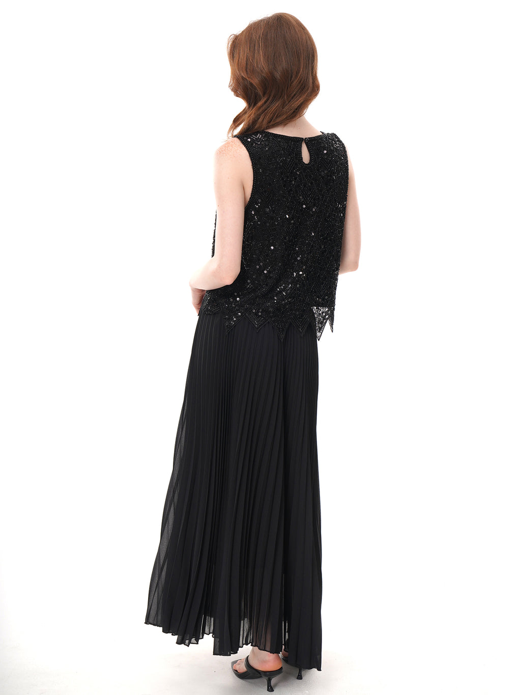2 Colors Beaded Sequin Mesh Sleeveless Top, Round Neck Irregular Pointed Hem Sheer Vest