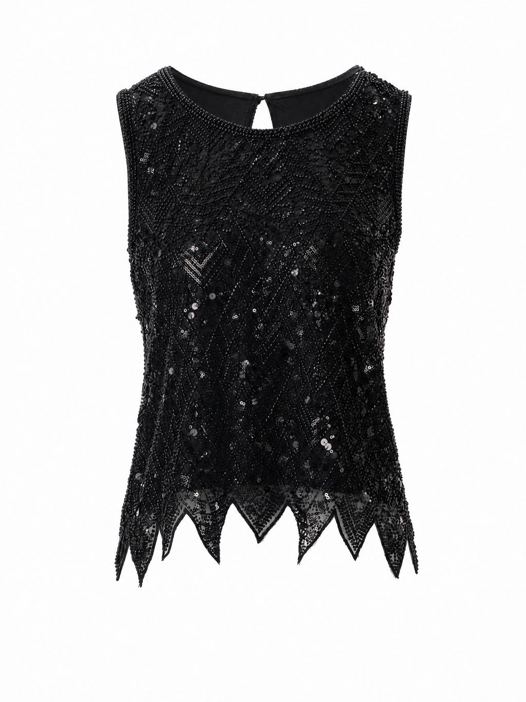 2 Colors Beaded Sequin Mesh Sleeveless Top, Round Neck Irregular Pointed Hem Sheer Vest