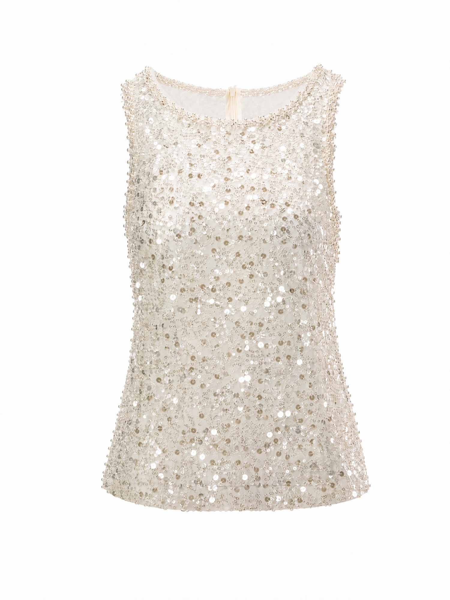 2 Colors All Over Sequin Rhinestone Mesh Sleeveless Top, Crew Neck Sheer Loose Fit Beaded Vest