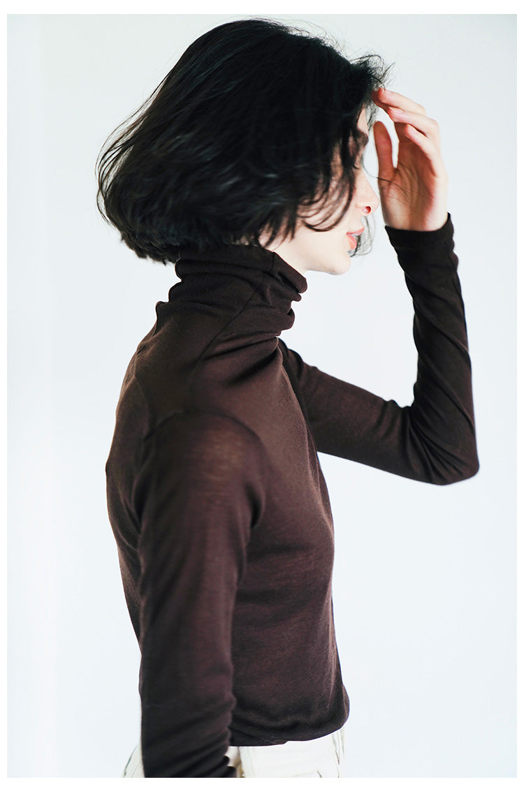 Solid color   high neck base  t-shirt    slim fit top for women  long sleeves