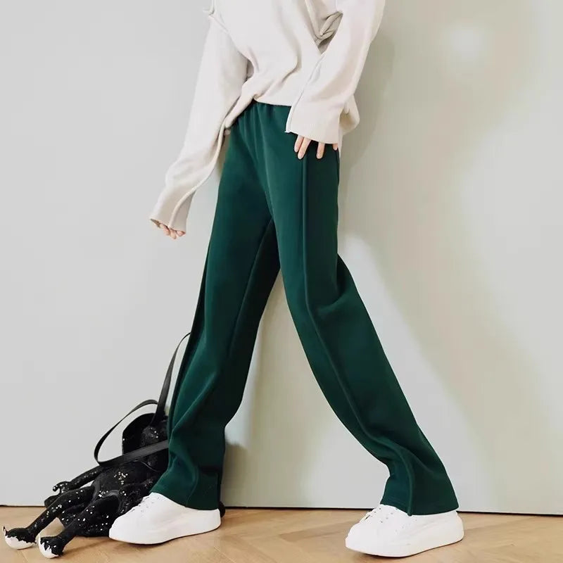 Women's autumn and winter high waisted casual pants with plush wide legs, loose and slimming straight leg pants