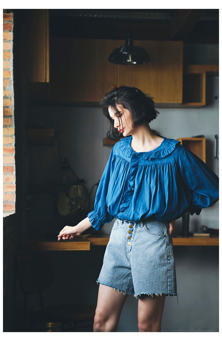 Ruffled Pleated Linen Top with Unique Design for Women, Doll Shirt, Sun Protection Shirt for Women Summer Style with a Western Touch