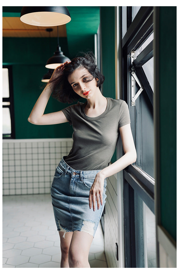 Women's short sleeved summer round neck casual top T-shirt