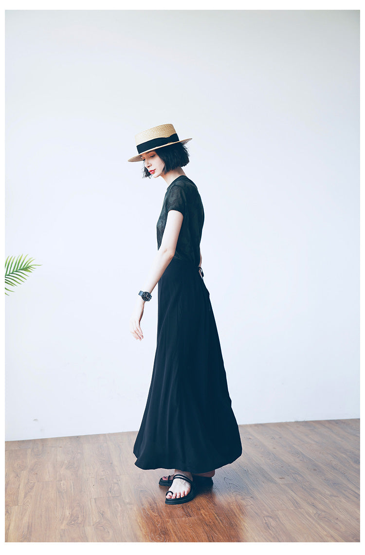 Strap half skirt for women,  half body A-line skirt, high waist black half skirt, women's long style