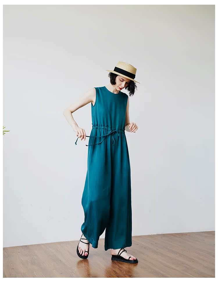 Women's Tencel Jumpsuit Wide-Leg Pants for Women High-Waist Draped Casual Pants Loose Air Conditioning Pants
