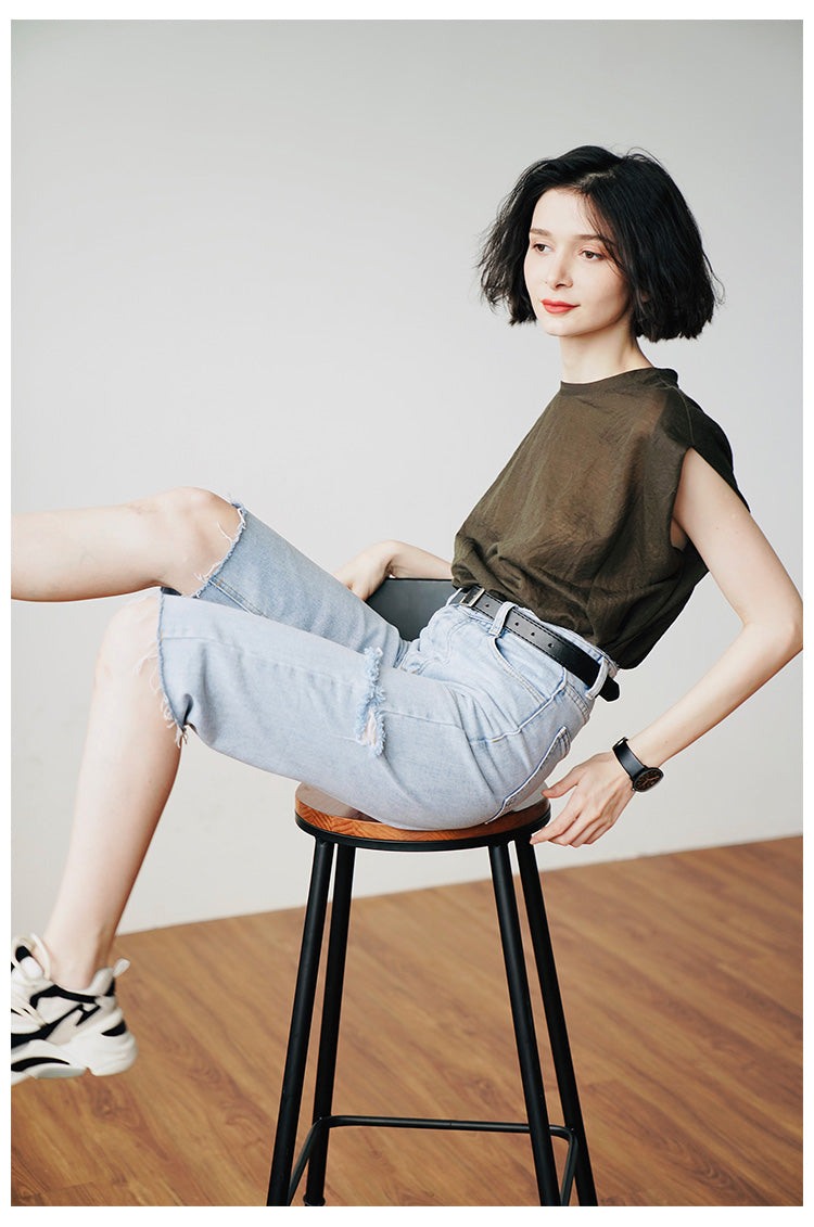 Lightweight, comfortable,  Trendy Women's Summer Loose Fit Short Sleeve, Unique Solid Color  Women's T-shirt