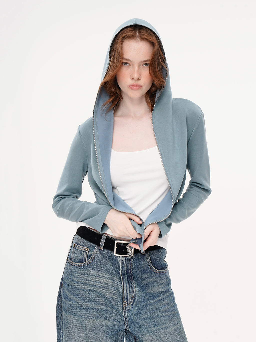 Modal Air Layer Hooded Sporty Jacket - Light Blue