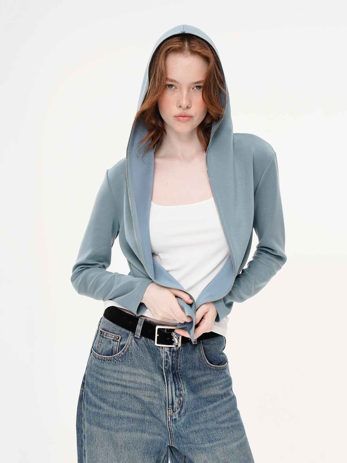 Modal Air Layer Hooded Sporty Jacket - Light Blue