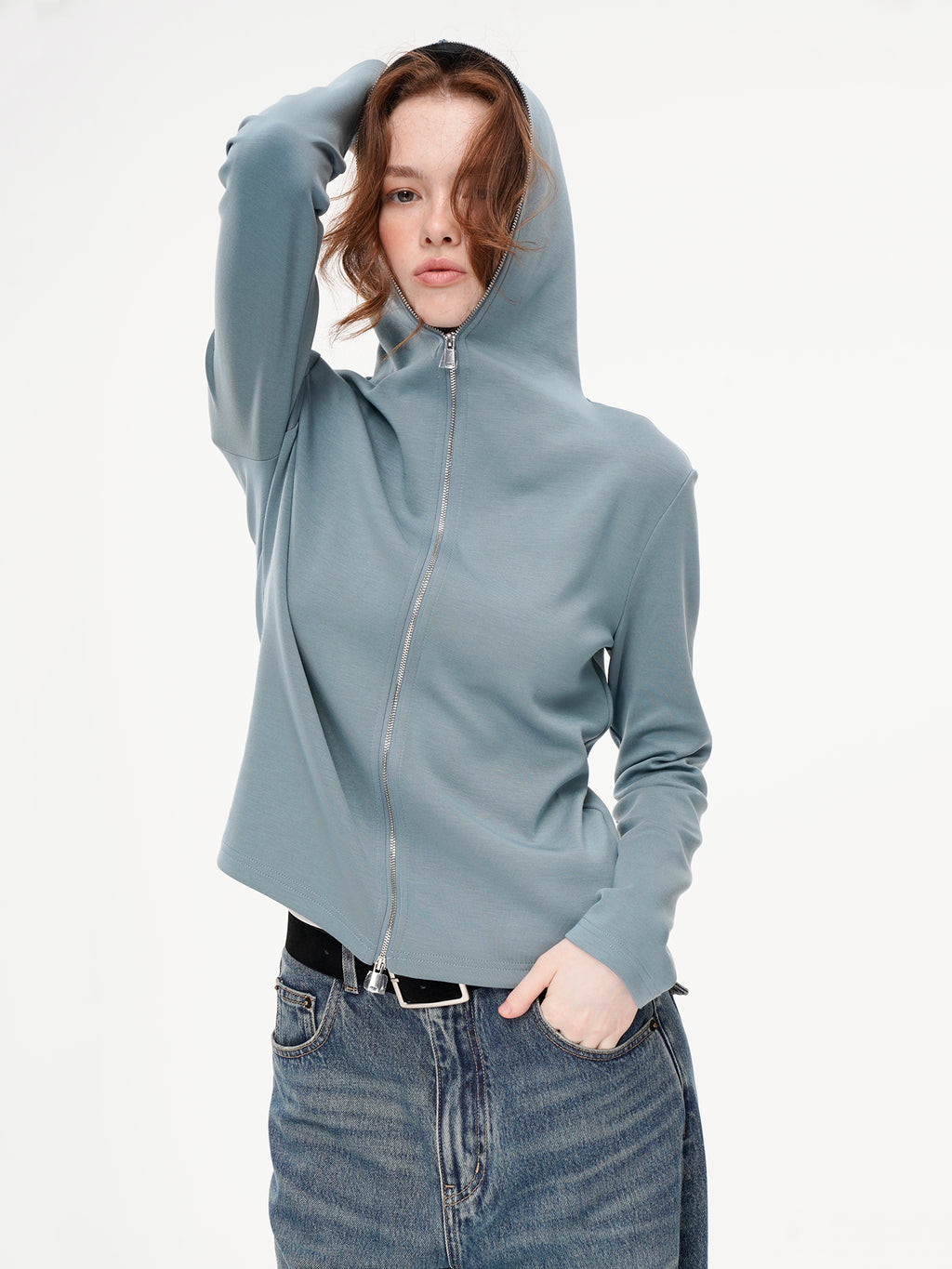 Modal Air Layer Hooded Sporty Jacket - Light Blue