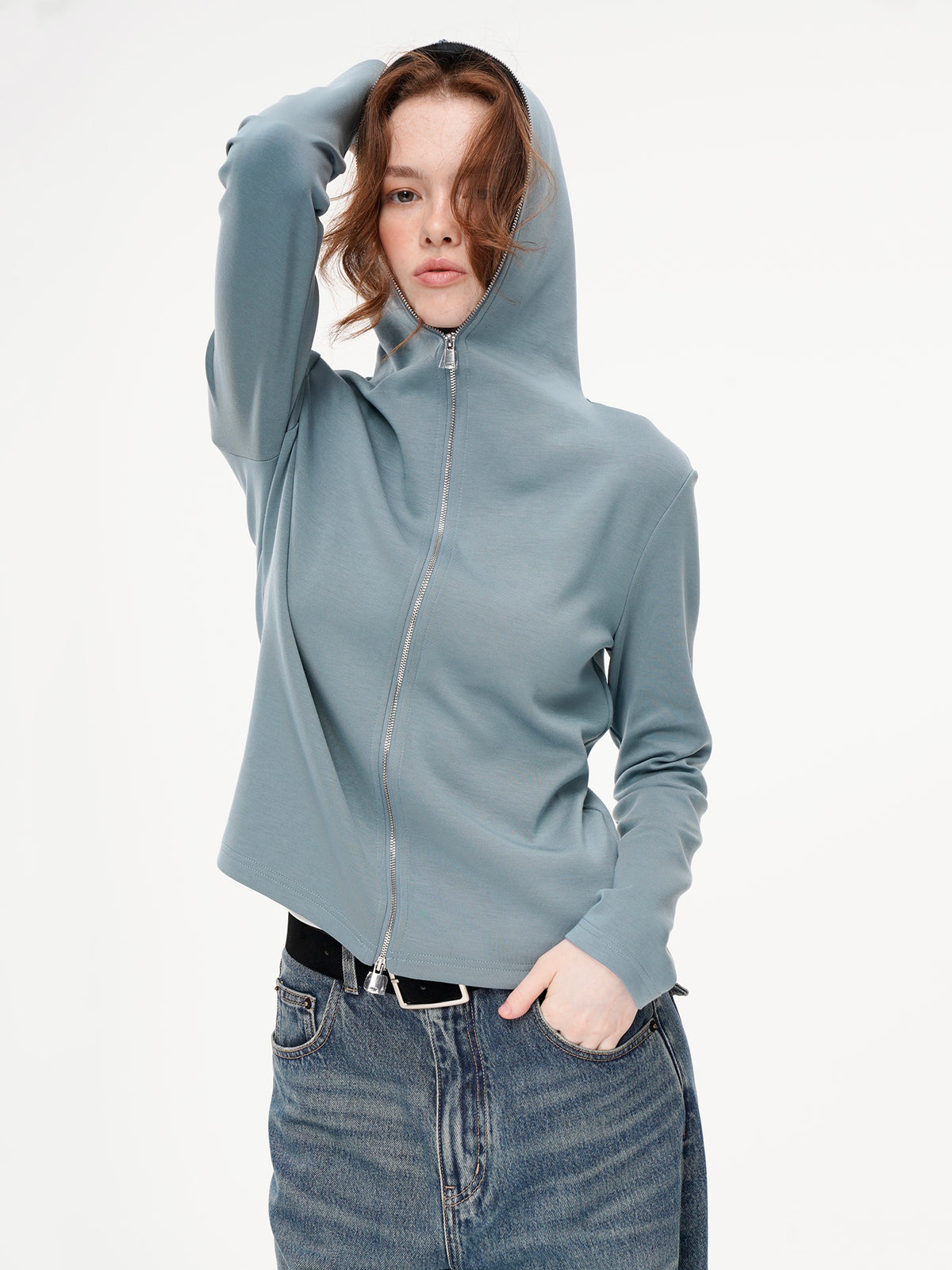 Modal Air Layer Hooded Sporty Jacket - Light Blue