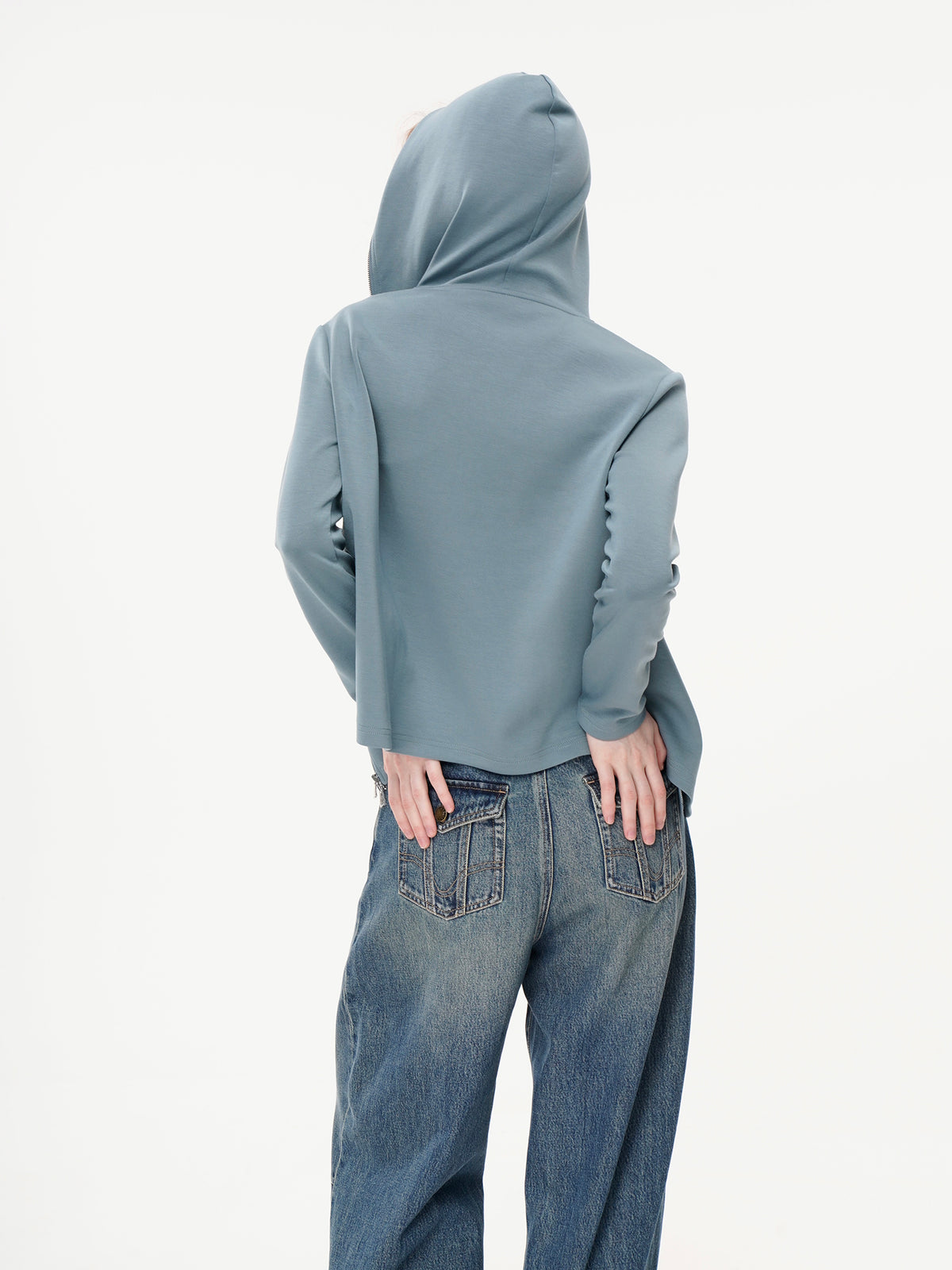 Modal Air Layer Hooded Sporty Jacket - Light Blue