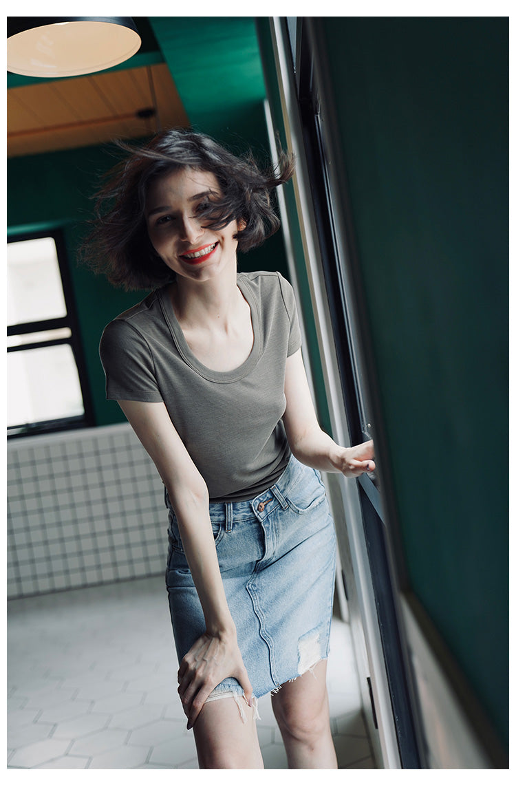 Women's short sleeved summer round neck casual top T-shirt