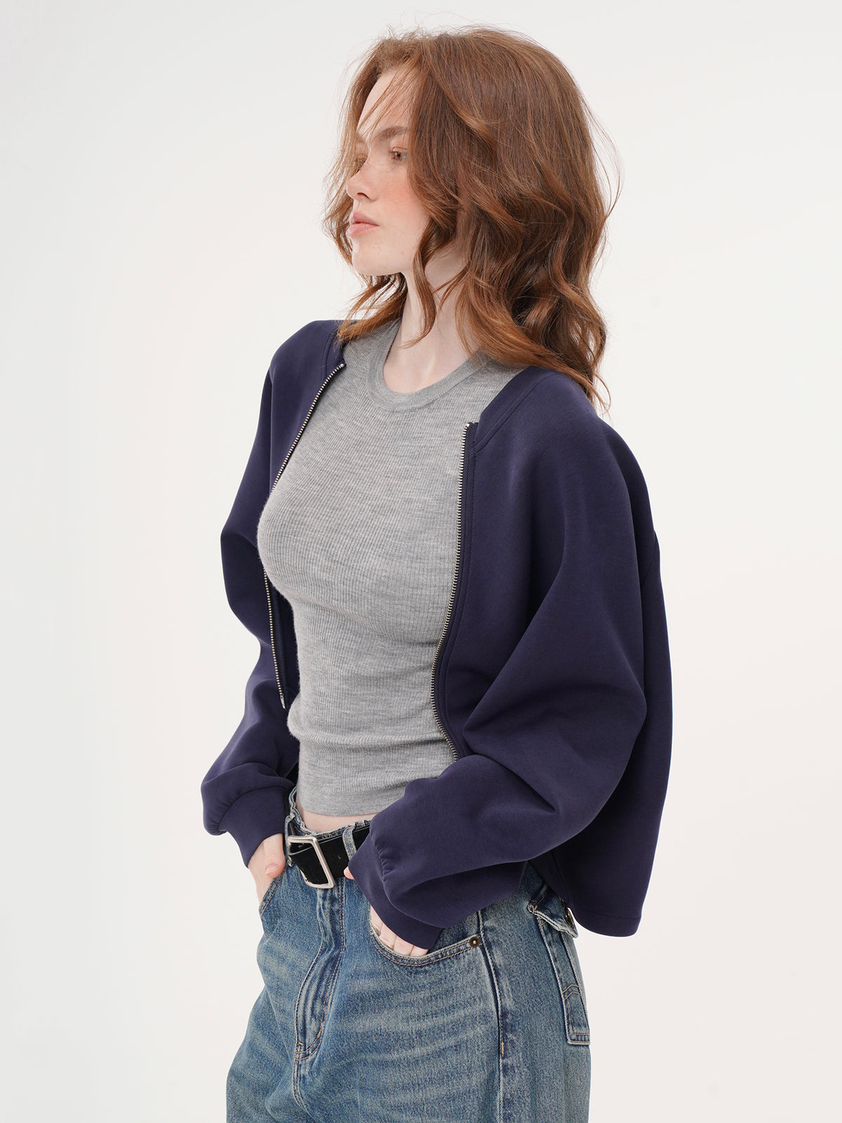 Stylish Asymmetric Cocoon Silhouette Cardigan - Dark Blue