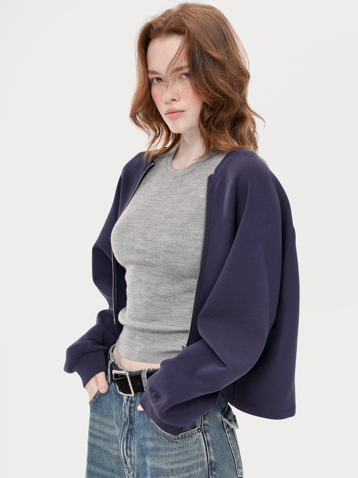 Stylish Asymmetric Cocoon Silhouette Cardigan - Dark Blue