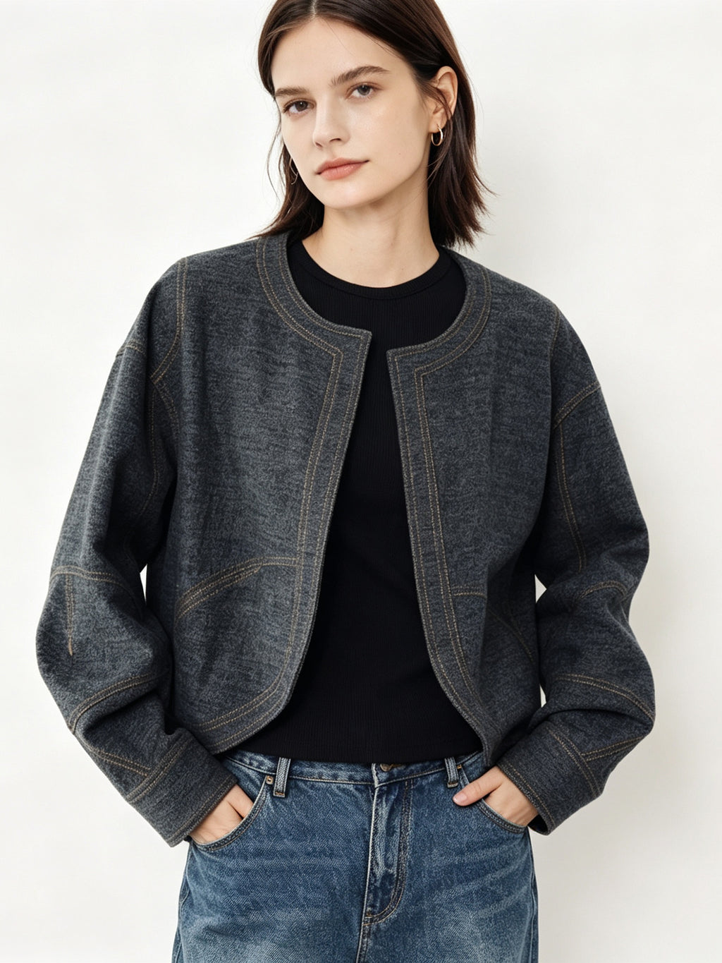 Women's Fashion Loose Cardigan Jacket - Blue