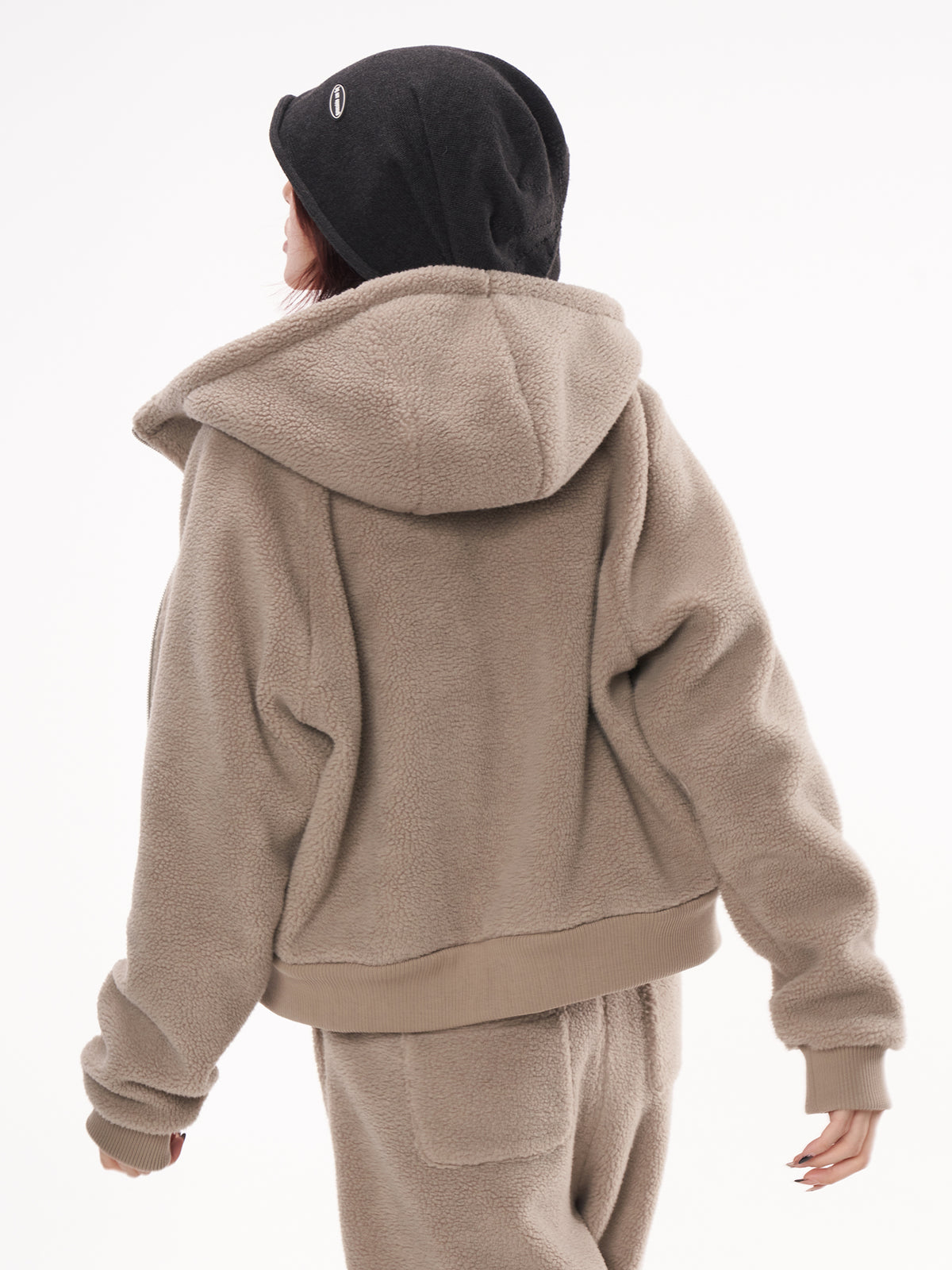 Teddy-Fleece Jacke mit Kapuze für Damen, Reißverschluss, lockerer Schnitt, warmer Herbst-Winter Pulloverjacke