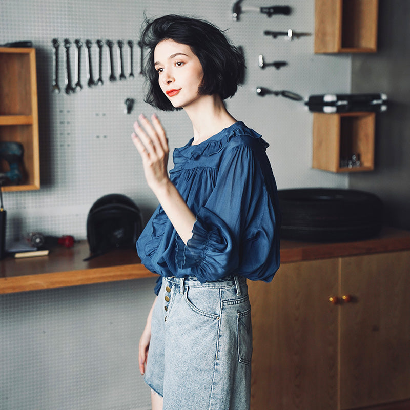 Ruffled Pleated Linen Top with Unique Design for Women, Doll Shirt, Sun Protection Shirt for Women Summer Style with a Western Touch