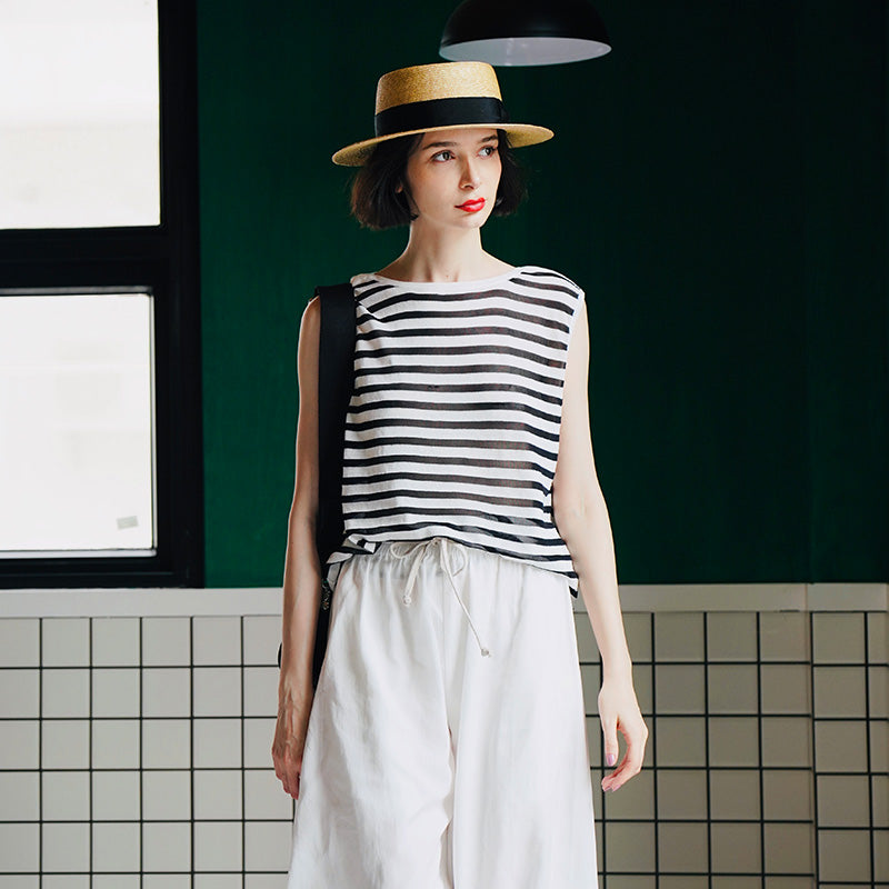 Trendy Versatile Sleeveless Striped Knitted Vest for Women Loose Casual Outerwear Women's Top