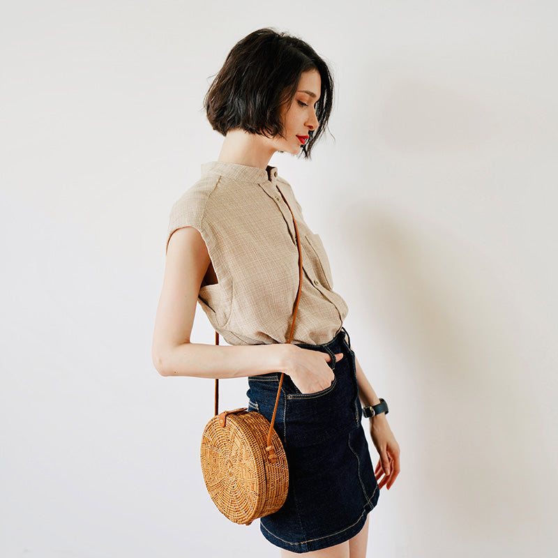 Elegant Versatile Cotton Linen Shirt for Women Summer Loose Casual Retro Tops for Women