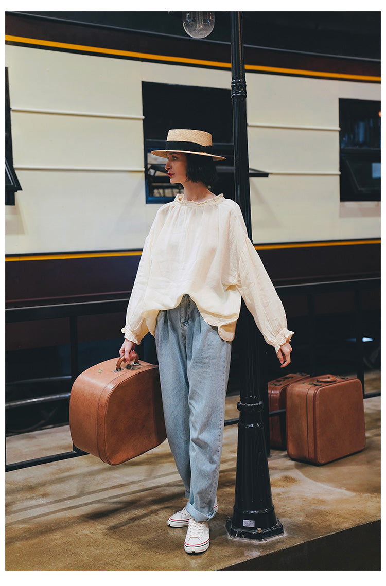 wear linen casual and fashionable long sleeved loose shirts in both front and back