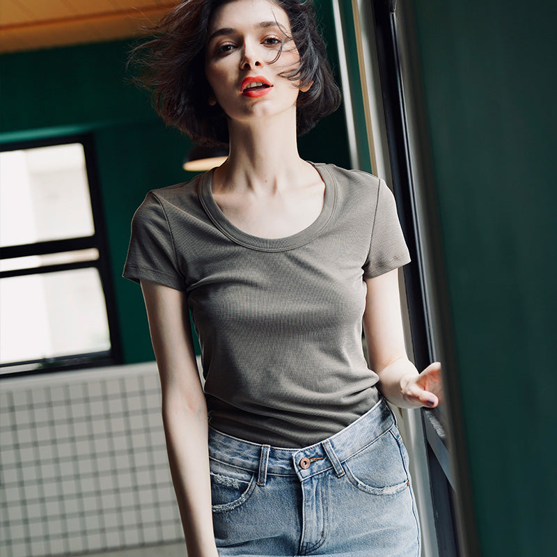 Women's short sleeved summer round neck casual top T-shirt