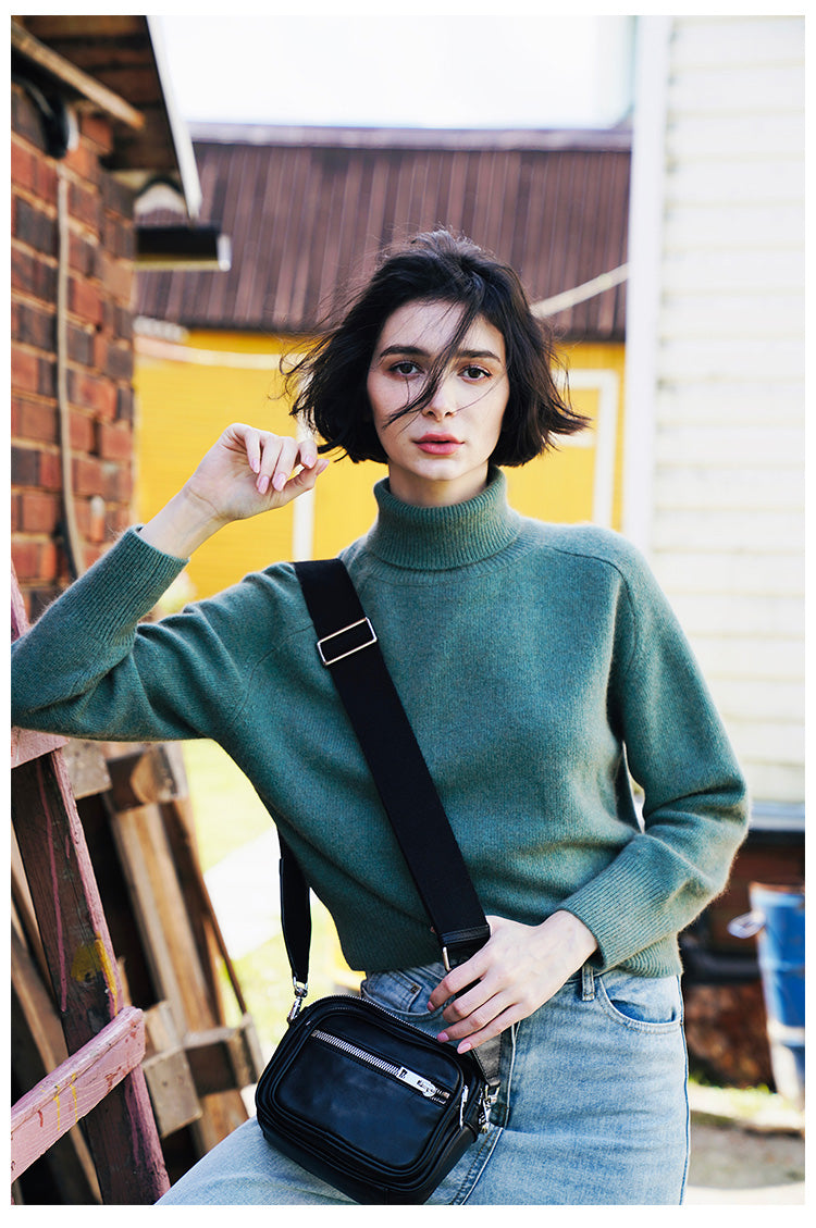 High neck knitted sweater women's pullover winter top women's versatile high neck sweater women