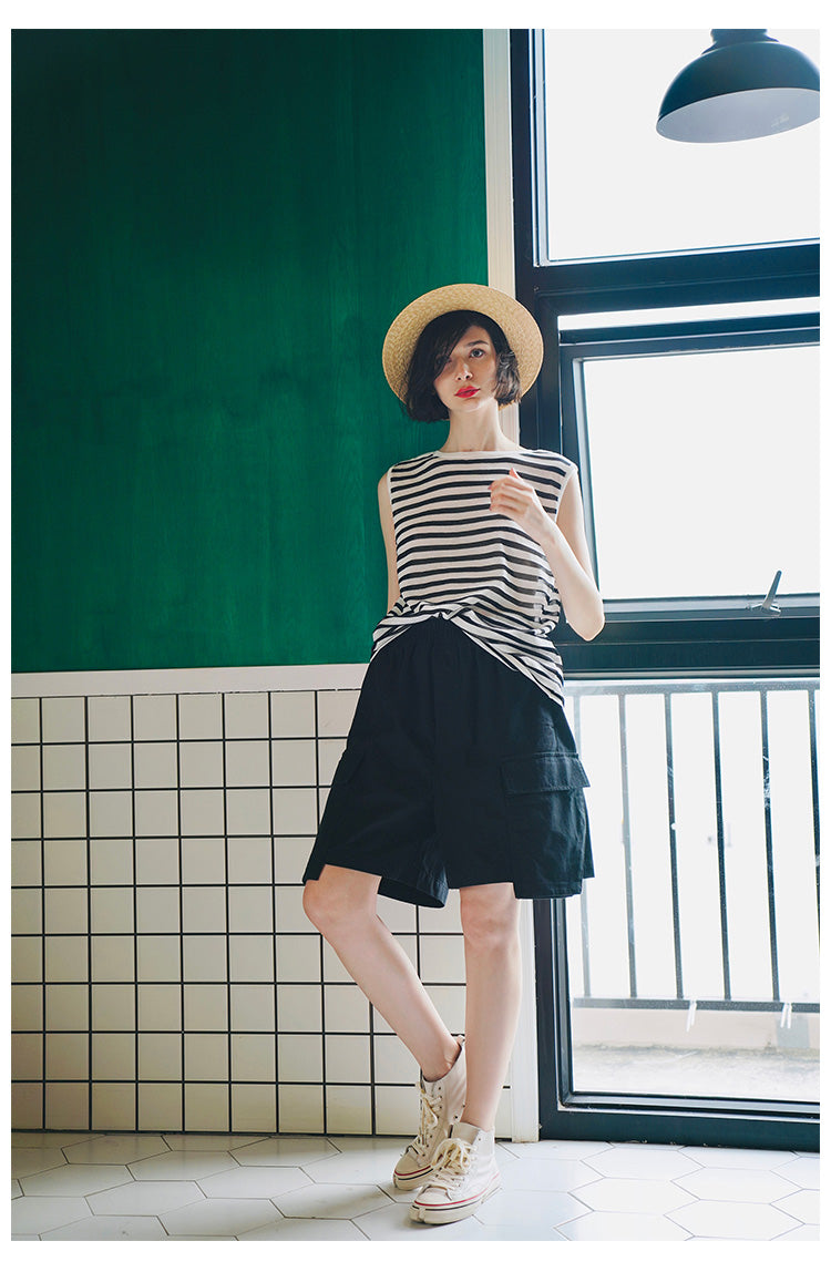 Trendy Versatile Sleeveless Striped Knitted Vest for Women Loose Casual Outerwear Women's Top