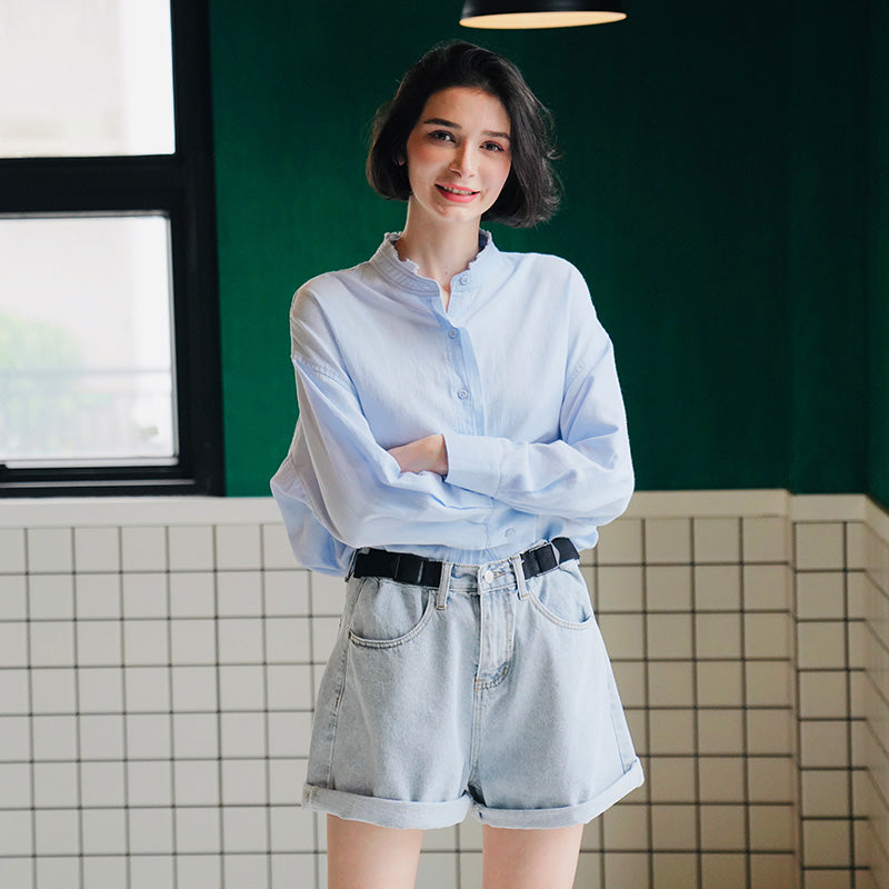 Women's Stand Collar Shirt, Pure Cotton Shirt, Unique Design, Stylish Top