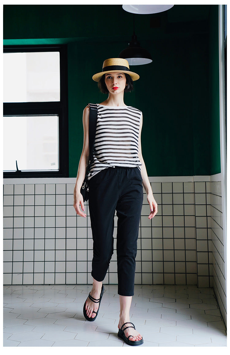 Trendy Versatile Sleeveless Striped Knitted Vest for Women Loose Casual Outerwear Women's Top