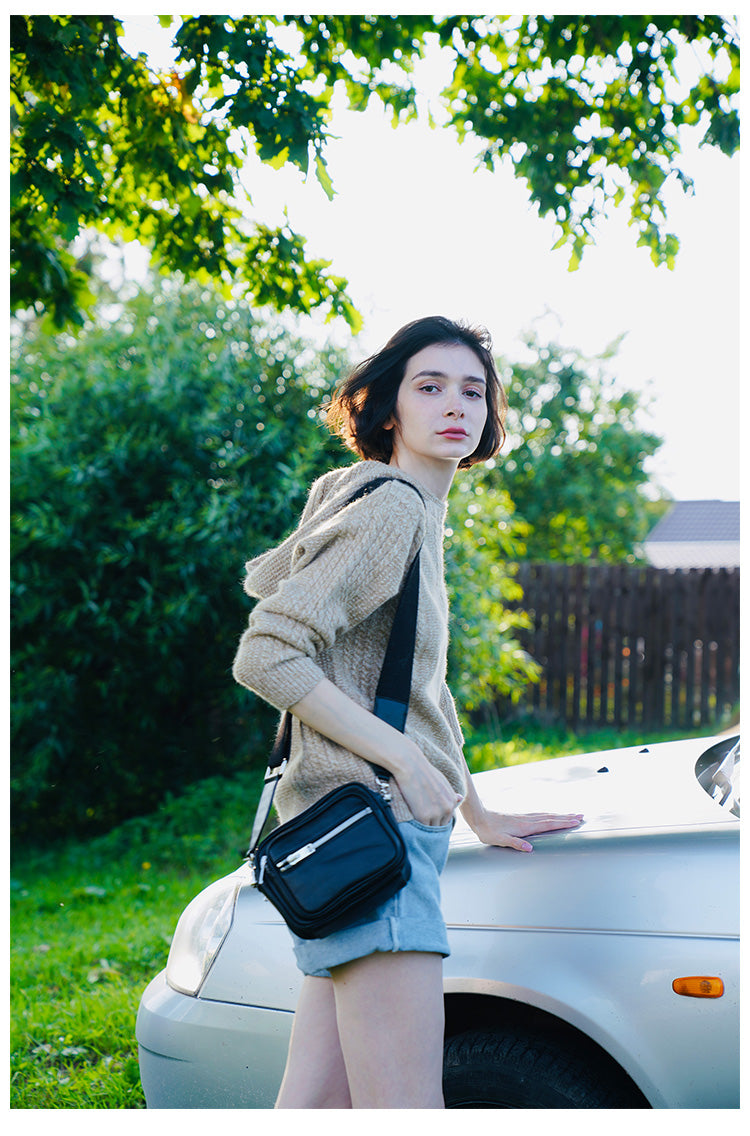 Women's Hooded Pullover Loose Fit  Knitted Top Long Sleeve Sweater