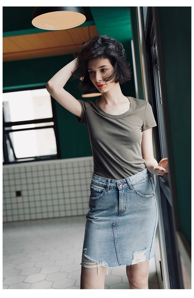 Women's short sleeved summer round neck casual top T-shirt
