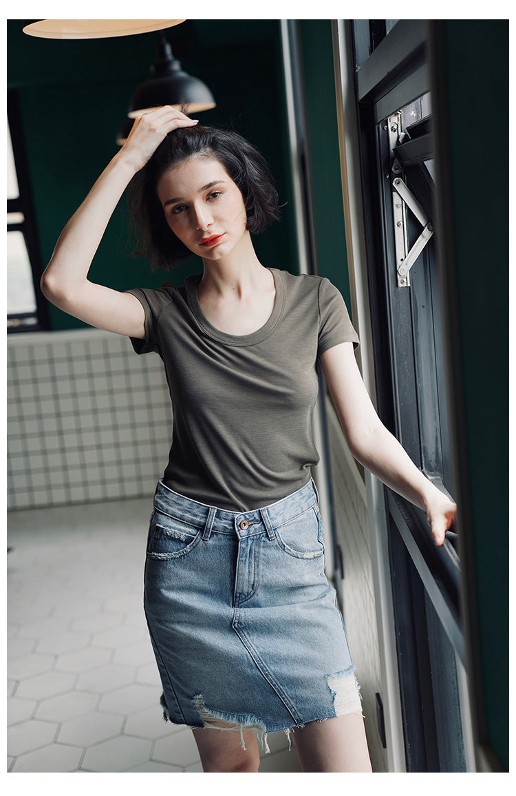 Women's short sleeved summer round neck casual top T-shirt