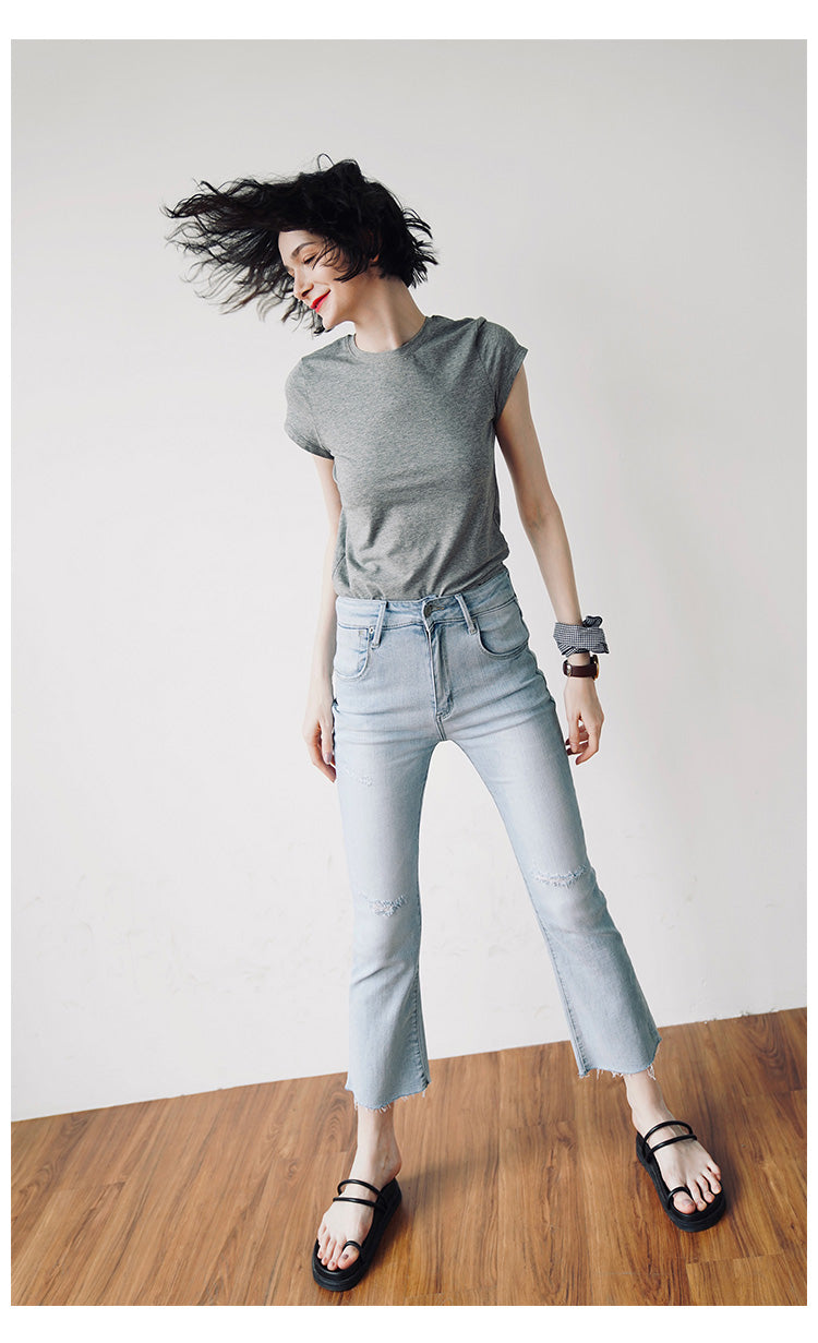 Skin-friendly and comfortable gray Short Sleeve Slim Fit  Color Women's Versatile Casual Summer T-Shirt