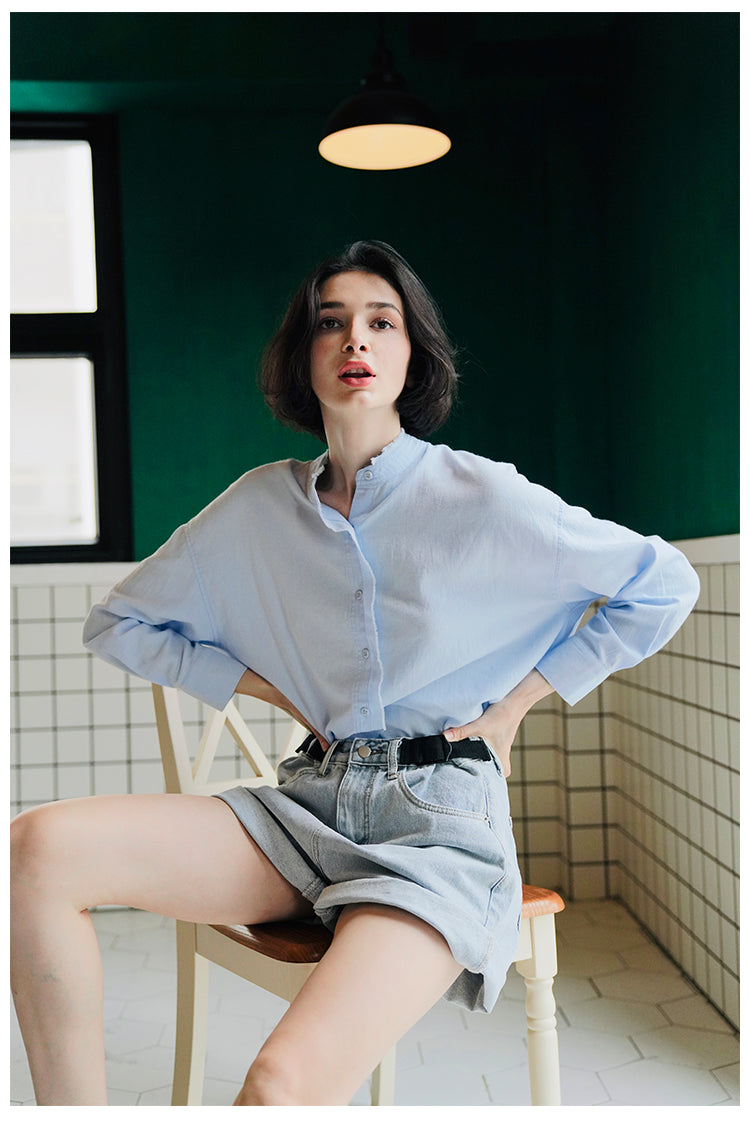 Women's Stand Collar Shirt, Pure Cotton Shirt, Unique Design, Stylish Top