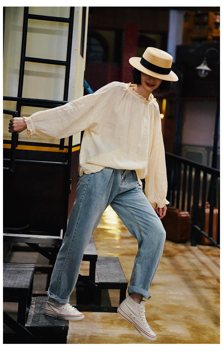 wear linen casual and fashionable long sleeved loose shirts in both front and back