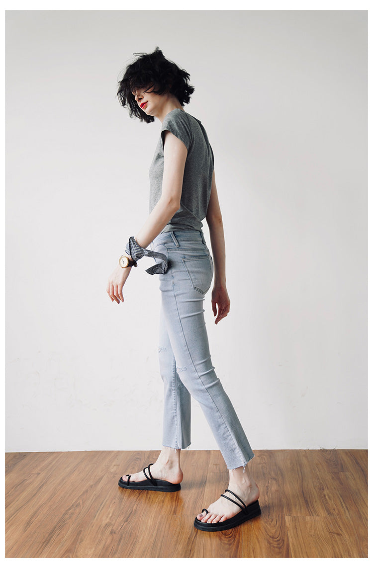 Skin-friendly and comfortable gray Short Sleeve Slim Fit  Color Women's Versatile Casual Summer T-Shirt