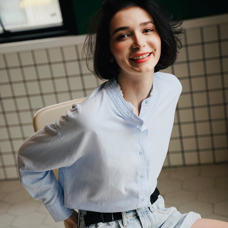 Women's Stand Collar Shirt, Pure Cotton Shirt, Unique Design, Stylish Top