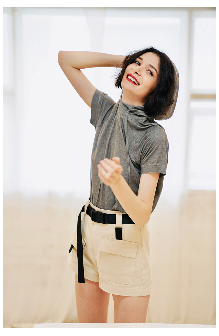Vintage Style Short-sleeve for Women Skin-friendly trendy short-sleeve hooded shirt  Short Sleeve Women Style Trend  T-shirt