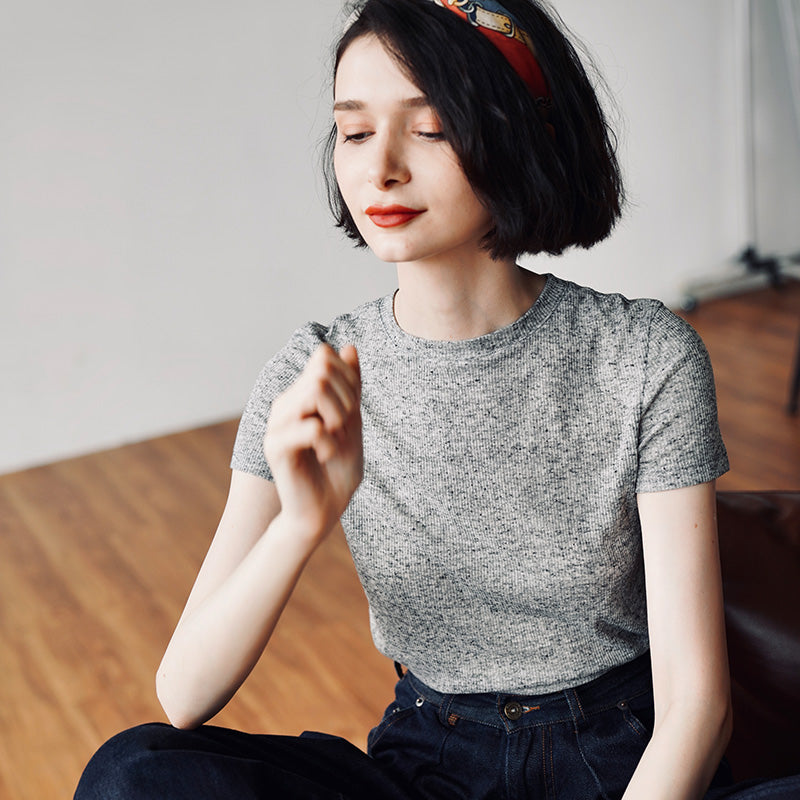 Women's round neck top short sleeved summer women's gray short sleeved women's T-shirt