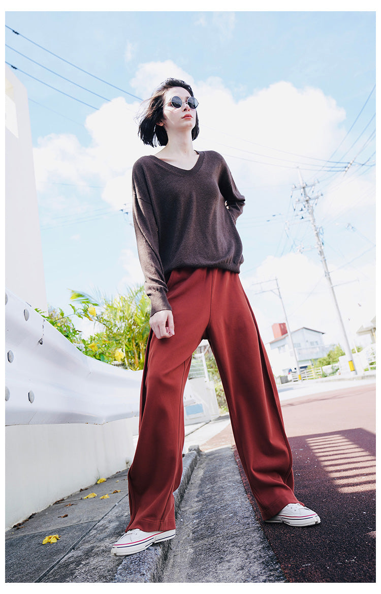 Ladies' fashionable and versatile high waisted wide leg pants, banana pants, casual sports pants