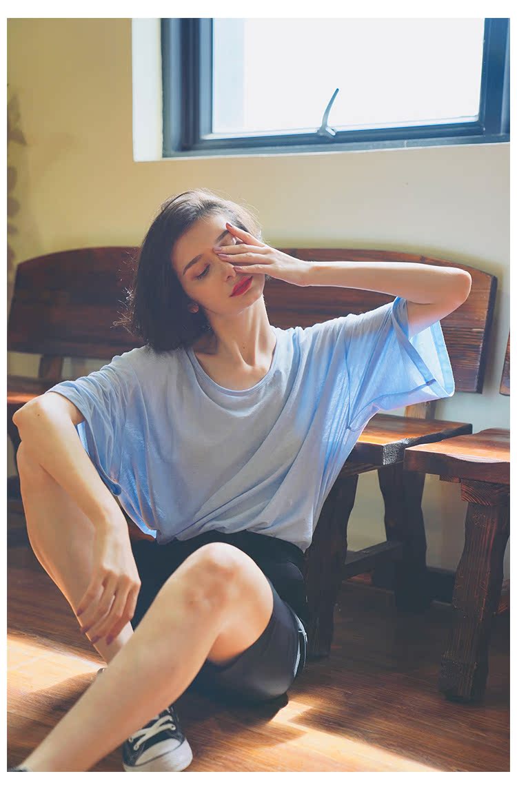 Women's Summer Loose Blue Mid-Length Top  Women's Short Sleeve T-Shirt