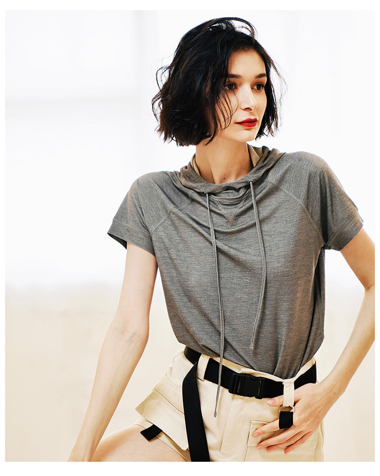Vintage Style Short-sleeve for Women Skin-friendly trendy short-sleeve hooded shirt  Short Sleeve Women Style Trend  T-shirt