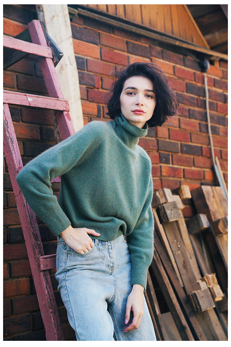 High neck knitted sweater women's pullover winter top women's versatile high neck sweater women