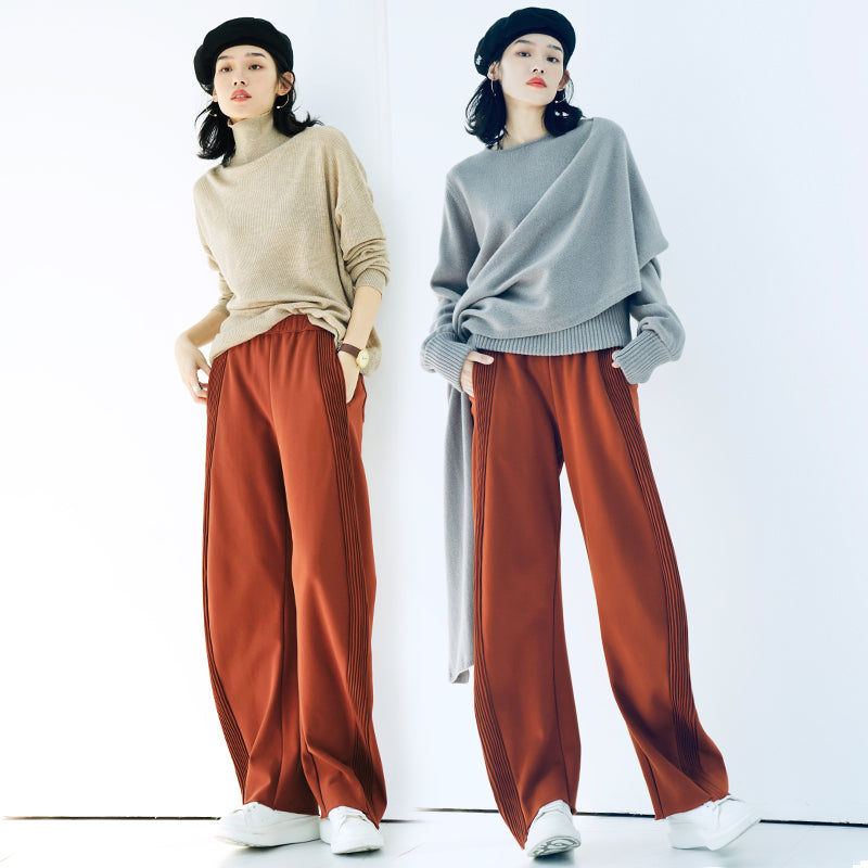 Women's design fashionable wide leg pants, casual pants, pleated pants, banana pants,